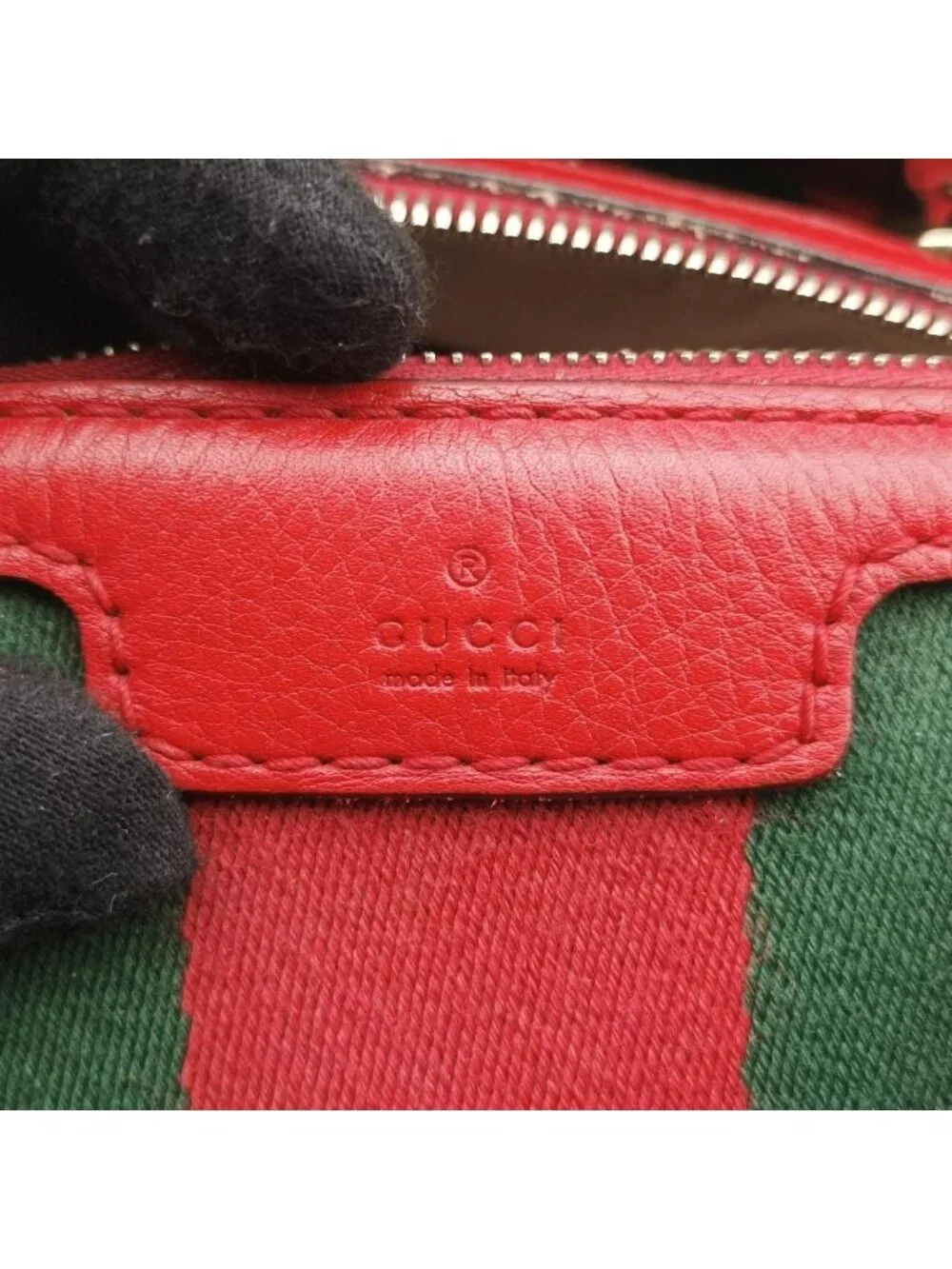 Gucci Sherry Line Beige Red Green Canvas Leather Shoulder Bag